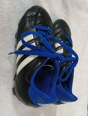 Adidas Black and Blue Kids Soccer Sneakers with White Stripes